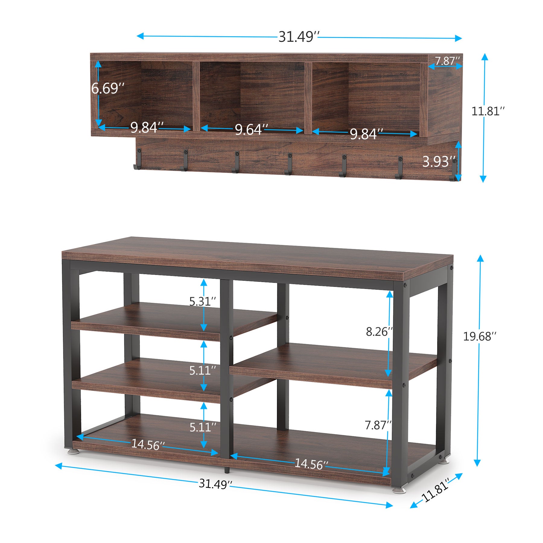 Industrial Coat Rack Shoe Bench Set